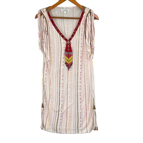 Poupette St. Barth Beaded Bohemian Aztec Indian Tribal Cover Up Mini Dress Small - Picture 1 of 10